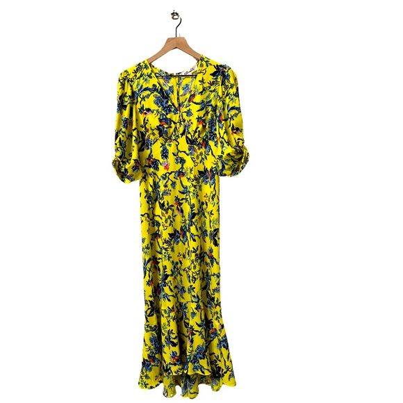 Diane Von Furstenberg Tati Fit & Flare Mermaid Style Yellow Floral Dress Size 8